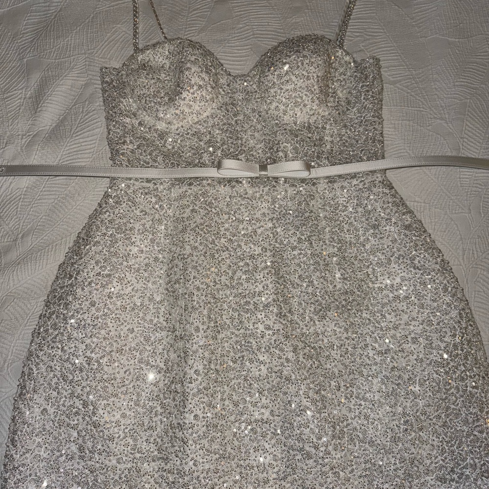 NADINE MERABI White Sleeveless Sweetheart Mini Dress - Picture 11 of 16